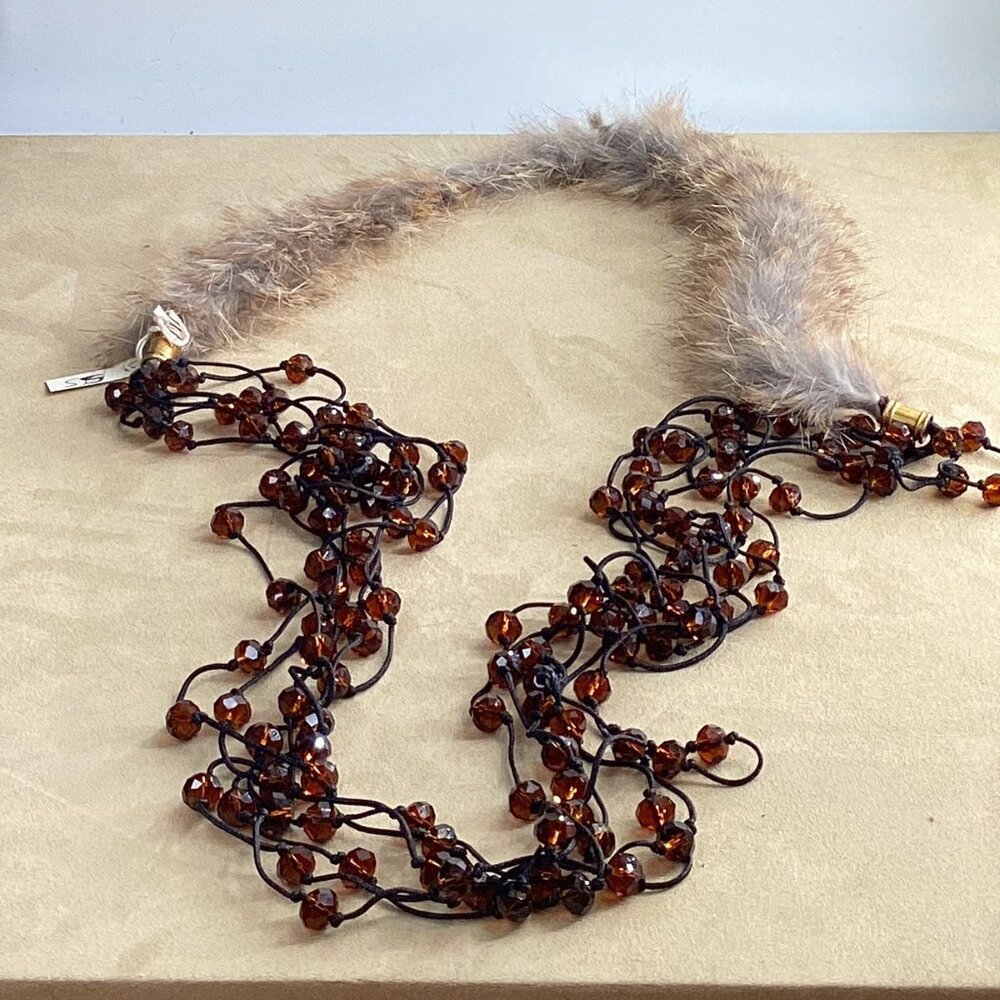 ✨Handmade Long Macramé Necklace – Brown Austrian Crystal Bicone Beads